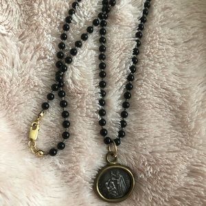 Shereen de Rousseau black onyx and coin necklace